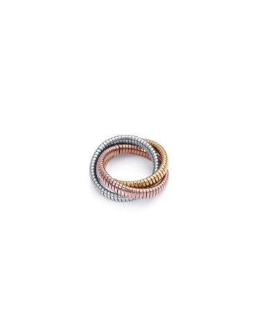 ANILLO ACERO TRICOLOR ROSA PLATEADO DORADO TRIPLE ENTRELAZADO