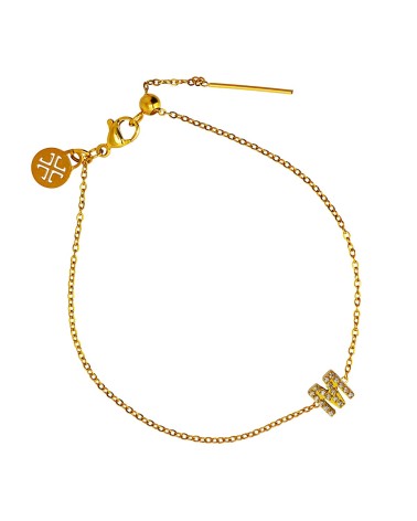 PULSERA DE ACERO DORADO INICIAL M CON CIRCONITAS ANTIALÉRGICO