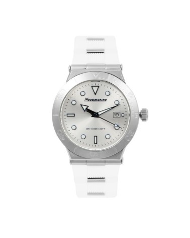 RELOJ DE MUJER ACERO CAUCHO BLANCO FONDO GRIS SUMERGIBLE