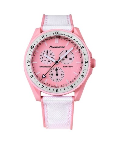 RELOJ DE MUJER CORREA CAUCHO NYLON ROSA Y BLANCO