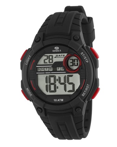 RELOJ DE HOMBRE DIGITAL CAUCHO NEGRO DETALLES EN ROJO