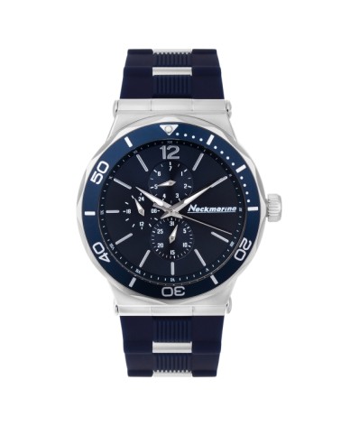 RELOJ DE HOMBRE ACERO PLATEADO CAUCHO AZUL MULTIFUNCIÓN