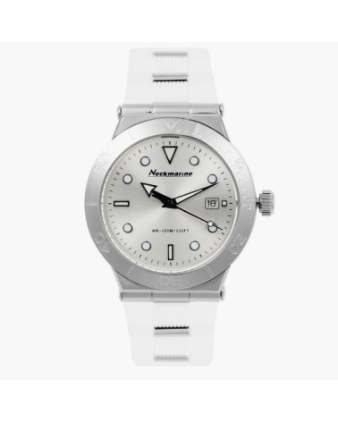 RELOJ DE MUJER ACERO CAUCHO BLANCO FONDO GRIS SUMERGIBLE