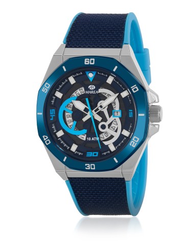 RELOJ DE HOMBRE CAJA DE ACERO CORREA CELESTE Y AZUL MARINO