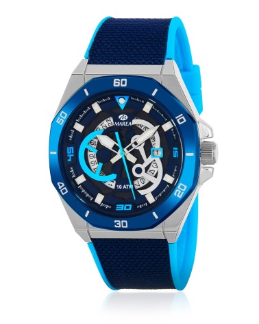 RELOJ DE HOMBRE CAJA DE ACERO CORREA CELESTE Y AZUL MARINO