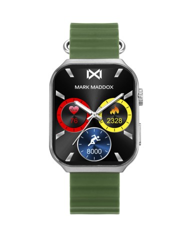 RELOJ DE ACTIVIDAD METAL PLATEADO CORREA SILICONA VERDE