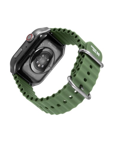 RELOJ DE ACTIVIDAD METAL PLATEADO CORREA SILICONA VERDE