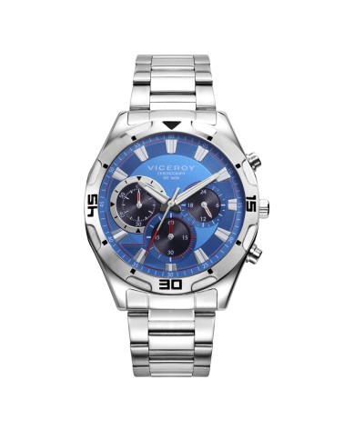 RELOJ DE HOMBRE METAL PLATEADO, CRONÓGRAFO ESFERA AZUL