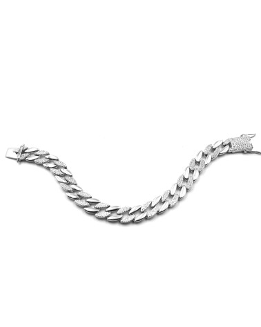 PULSERA HOMBRE MUJER PLATA 1ª LEY ESLABONES CON CIRCONITAS CIERRE CON PIEDRAS