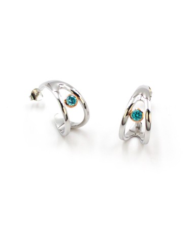 PENDIENTE DE DISEÑO EN PLATA DE 1ª LEY MACIZO DOBLE ARO CON TOPACIO AZUL