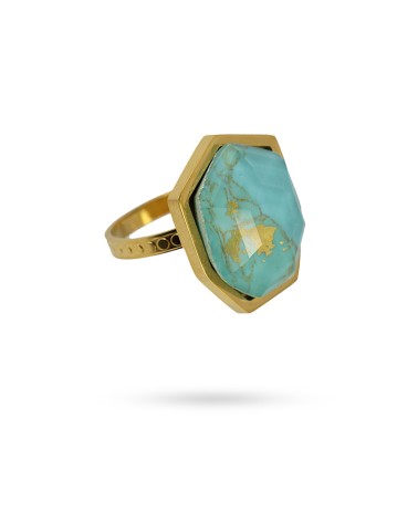 ANILLO ACERO DORADO ANTIALÉRGICO CENTRO COLOR TURQUESA
