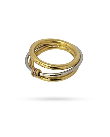 ANILLO ACERO ANTIALÉRGICO TRES AROS ENTRELAZADOS DORADO PLATA Y ROSA