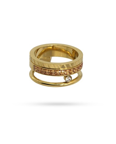 ANILLO ACERO DORADO ANTIALÉRGICO TRES AROS CON PIEDRAS