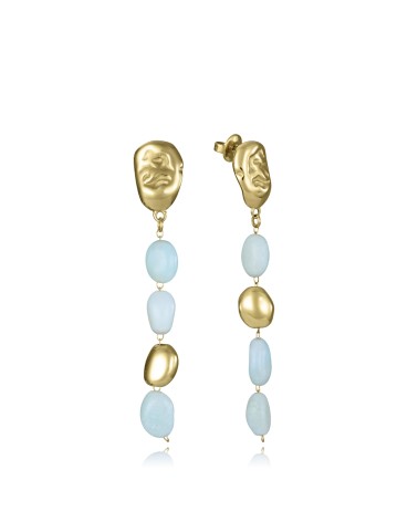 PENDIENTE ACERO DORADO COMBINADO CON PIEDRA NATURAL AZUL