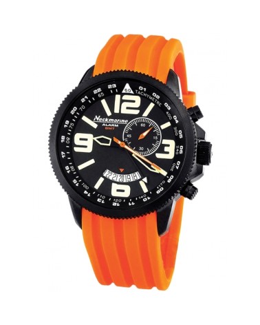 RELOJ SPORT HOMBRE CON ALARMA CORREA CAUCHO NARANJA ESFERA NEGRA