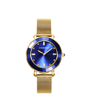 RELOJ DE MUJER ACERO DORADO BISEL Y FONDO AZUL MARINO