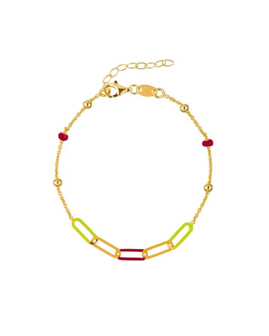 PULSERA PLATA 1ª LEY DORADA ESLABONES COMBINADO CON ESMALTE COLOR