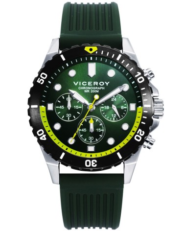 RELOJ DEPORTIVO DE HOMBRE CRONÓGRAFO CORREA DE CAUCHO VERDE CAJA ACERO