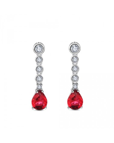 PENDIENTE PLATA 1ª LEY CON CIRCONITAS REDONDAS Y PIEDRA ROJA EN FORMA DE GOTA