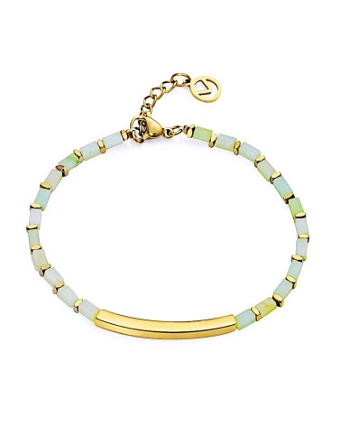 PULSERA ACERO DORADO CON PIEDRAS NATURALES TIPO ESCLAVA