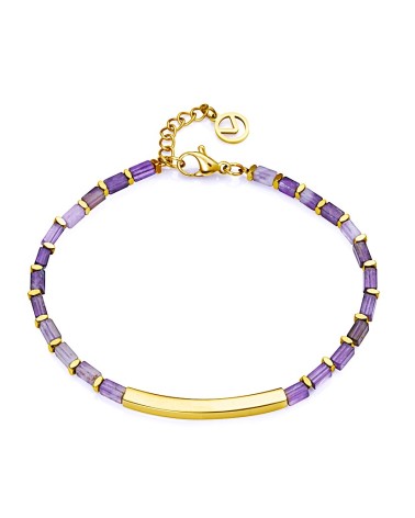 PULSERA ACERO DORADO CHAPA LISA TIPO ESCLAVA CON PIEDRAS NATURALES