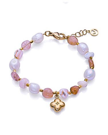 PULSERA ACERO ROSA COMBINADA CON PERLA Y PIEDRAS NATURALES