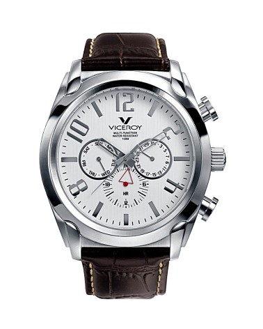 RELOJ DE HOMBRE MULTIFUNCIÓN  CAJA ACERO CORREA PIEL MARRÓN
