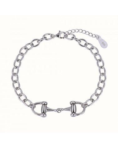 PULSERA PLATA 1ª LEY ESLABONES DE CADENA ABIERTOS CENTRO MOTIVO ESTRIBO