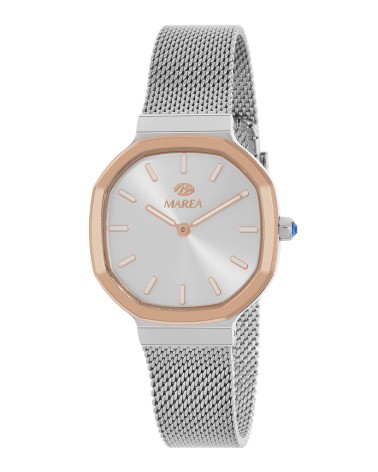 RELOJ ACERO BICOLOR PLATEADO CAJA CUADRADA BISEL ROSÉ