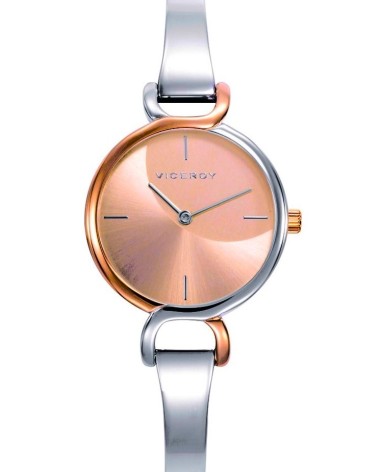 RELOJ DE MUJER ACERO BICOLOR FONDO DE ESFERA ROSA