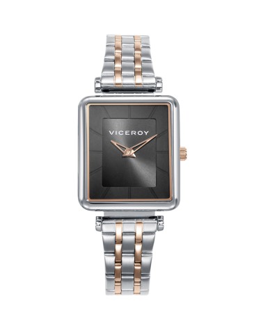 RELOJ DE MUJER ACERO BICOLOR CAJA CUADRADA FONDO NEGRO