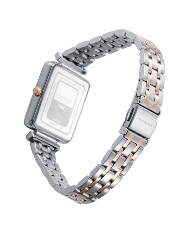 RELOJ DE MUJER ACERO BICOLOR CAJA CUADRADA FONDO NEGRO