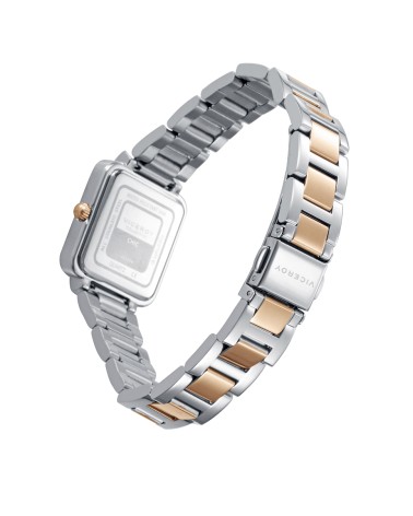 RELOJ DE MUJER ACERO BICOLOR CAJA CUADRADA CON CIRCONTAS FONDO AZUL