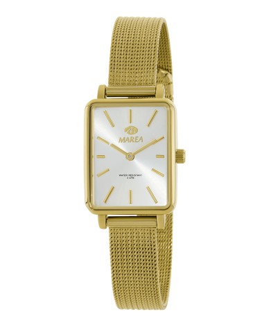RELOJ DE MUJER ACERO DORADO CAJA RECTANGULAR ESFERA BLANCA