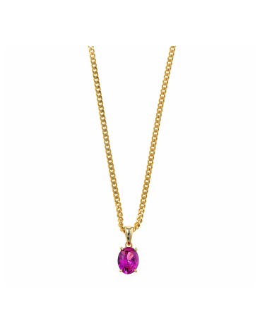 COLLAR PLATA 1ª LEY CHAPADO EN ORO COLGANTE PIEDRA COLOR FUCSIA