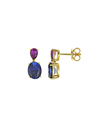 PENDIENTE PLATA 1ª LEY CHAPADO EN ORO DOS PIEDRAS COLOR AZUL Y MORADO