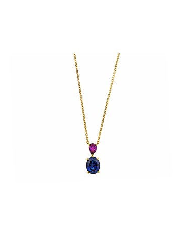 COLLAR PLATA 1ª LEY CHAPADO EN ORO COLGANTE DOS PIEDRAS EN COLOR MORADO Y AZUL