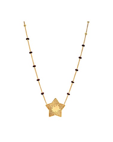 COLLAR PLATA 1ª LEY CHAPADO EN ORO BOLITAS ESMALTE Y ESTRELLA TALLADA COLGANDO