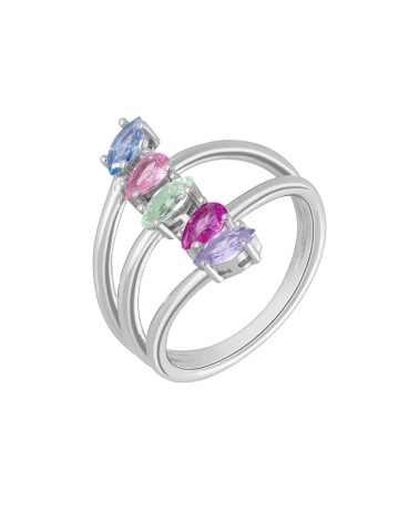 ANILLO PLATA 1ª LEY CON PIEDRAS COLOR AZUL , ROSA , BLANCA Y VERDE