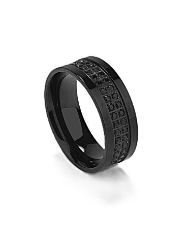 ANILLO PARA HOMBRE Y MUJER ACERO CERÁMICO NEGRO CON ENGASTE DE PIEDRAS