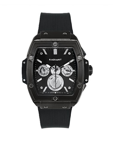 RELOJ DE HOMBRE MULTIFUNCIÓN ACERO NEGRO CAJA RECTANGUAR CORREA SILICONA