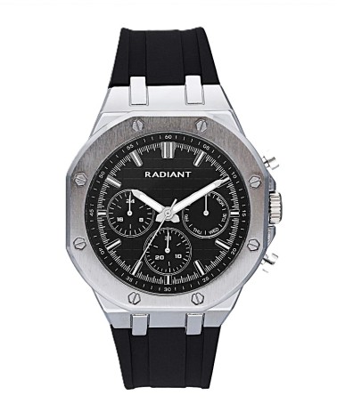 RELOJ DE HOMBRE CAJA ACERO PLATEADO CORREA CAUCHO NEGRO.