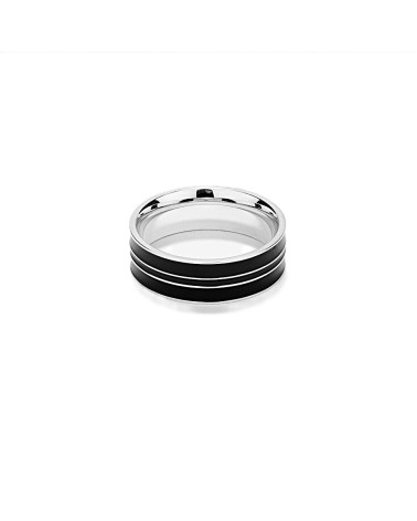 ANILLO DE ACERO DISEÑO PARA HOMBRE Y MUJER PLATEADO CERÁMICO NEGRO