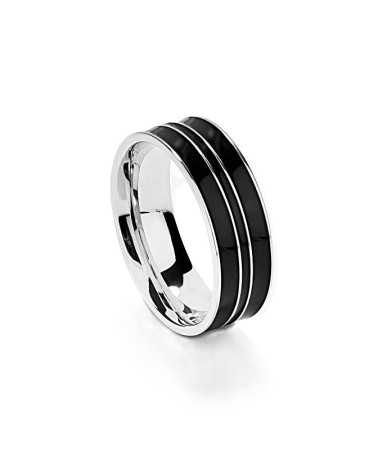 ANILLO DE ACERO DISEÑO PARA HOMBRE Y MUJER PLATEADO CERÁMICO NEGRO