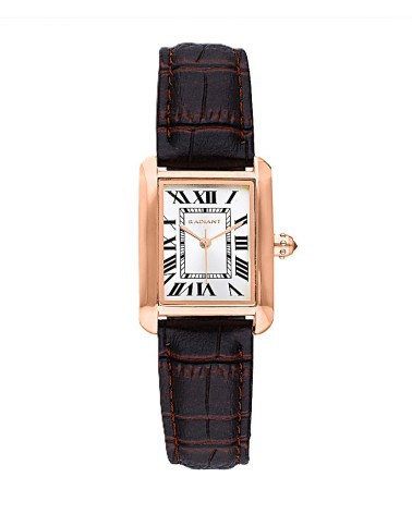 RELOJ CAJA RECTANGULAR ACERO ROSÉ CORREA PIEL MARRÓN