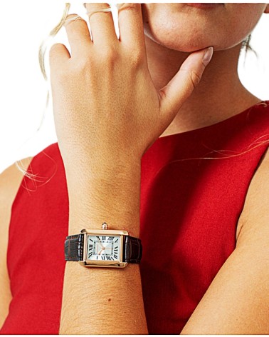 RELOJ CAJA RECTANGULAR ACERO ROSÉ CORREA PIEL MARRÓN