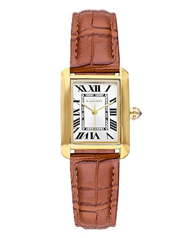 RELOJ DE MUJER CAJA ACERO DORADO RECTANGULAR CORREA PIEL MARRÓN