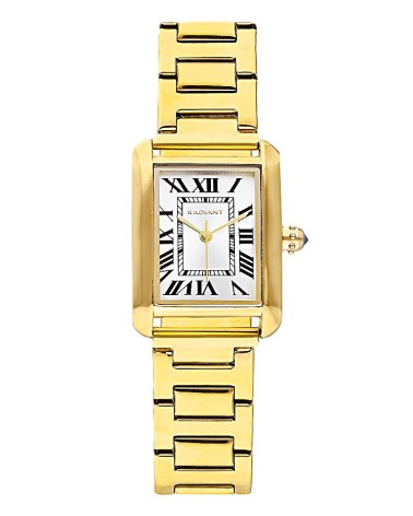 RELOJ DE MUJER ACERO DORADO CAJA RECTANGULAR FONDO BLANCO