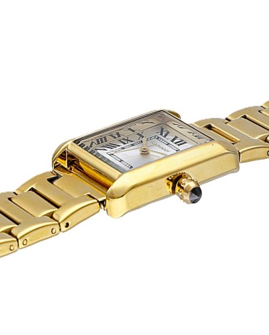 RELOJ DE MUJER ACERO DORADO CAJA RECTANGULAR FONDO BLANCO