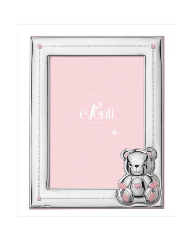MARCO INFANTIL PARA FOTO DE BEBÉ OSITO CON ESMALTE ROSA
